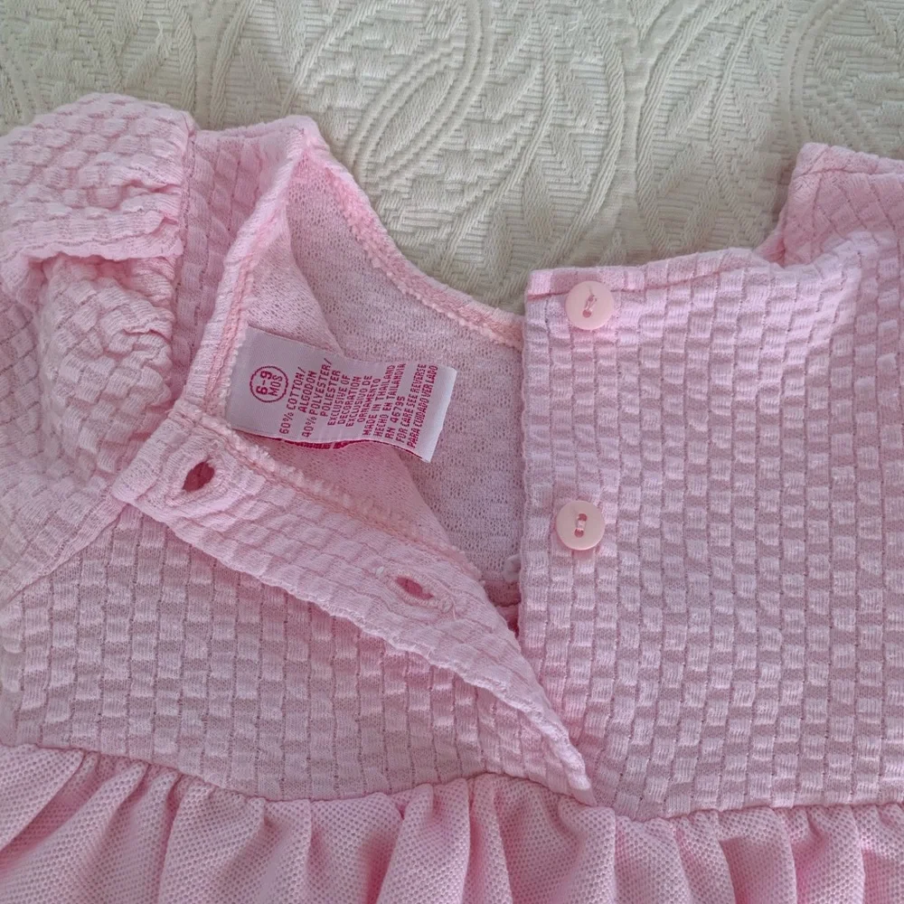 Vintage 90s Pants Set Girls 6-9M Pink 2 PC Skirted Bodysuit Outfit Textured Rose